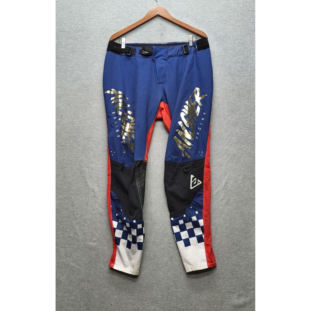 Answer Racing Men Pants 34 Blue Nylon Polyester Geometric Motocross